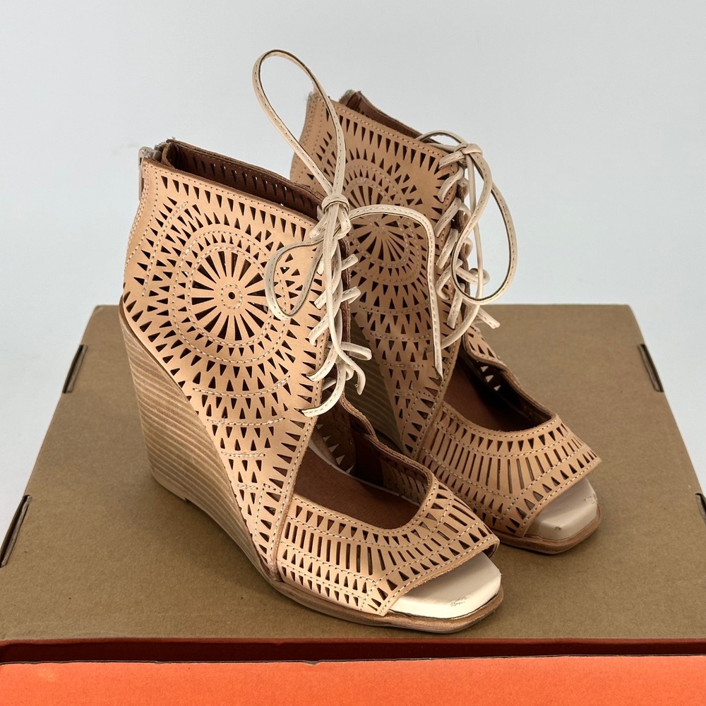 Jeffrey Campbell Rodillo Lace Up Wedge Sandal Heel Coastal‎ Boho Summer 6 - Picture 2 of 11